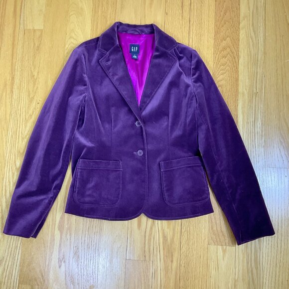 Gap Blazer Velvet Purple Single Breasted Y2K Pockets (8) - Picture 4 of 8